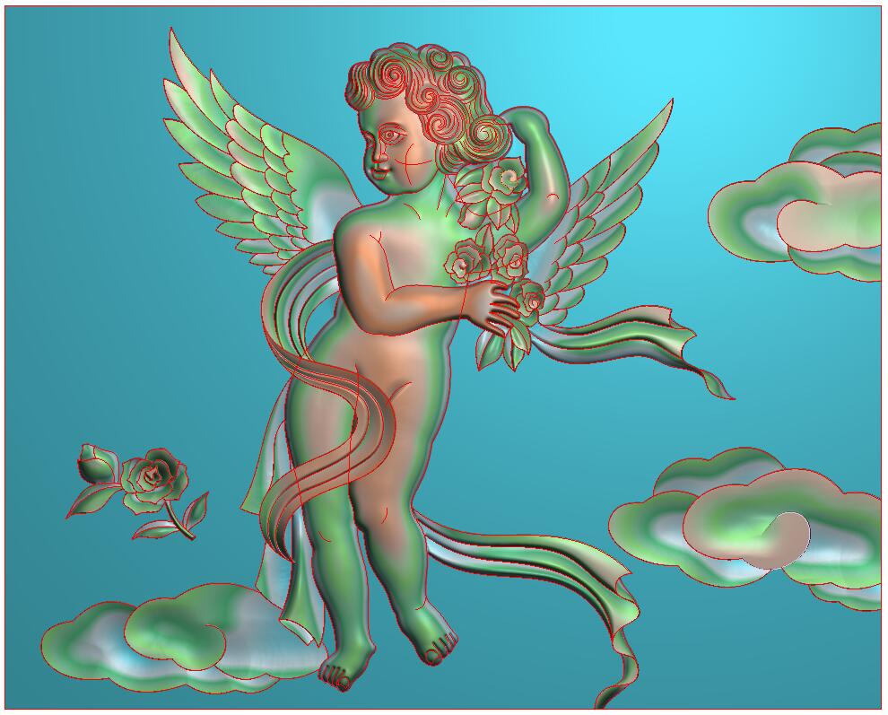 天使10 759-609-25_欧式天使人物壁画带翅膀天使壁挂背景墙精雕图浮雕图